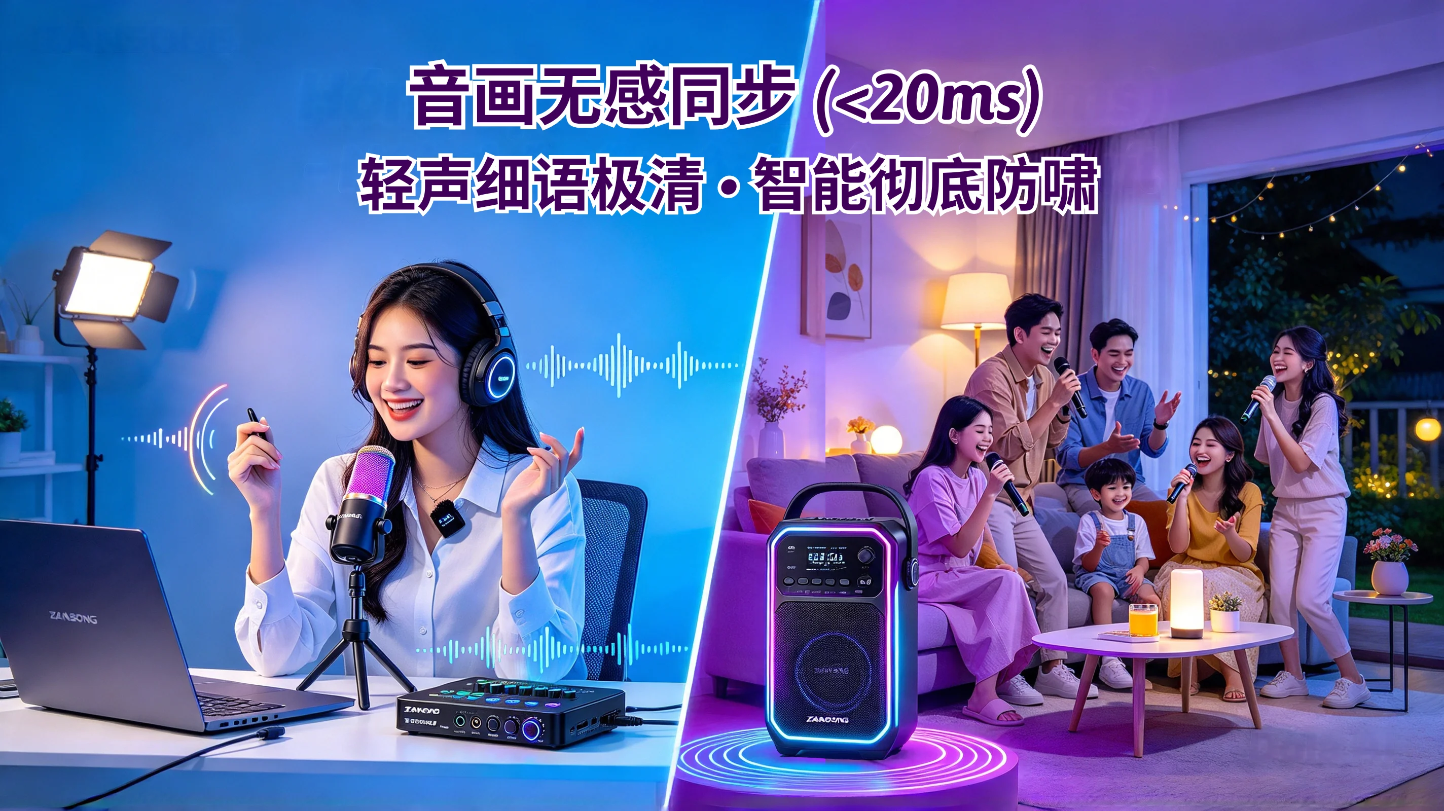 音画无感同步（<20ms）• 轻声细语极清 • 智能彻底防啸